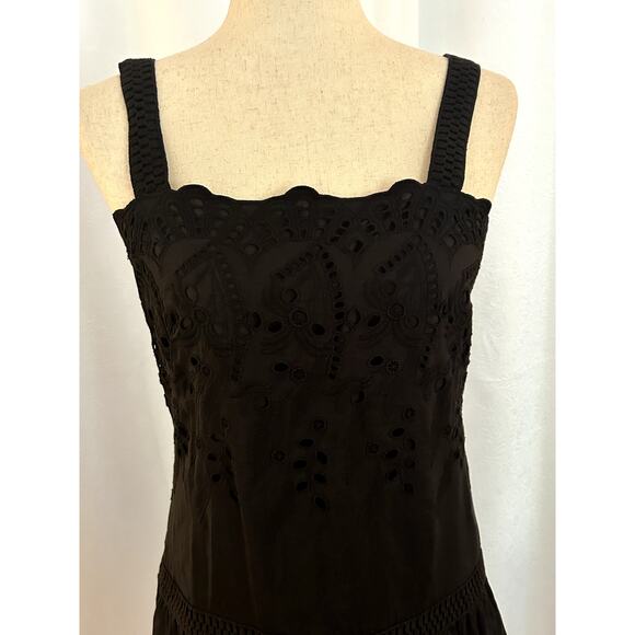 Ann Taylor Drop Waist Midi Dress Black Eyelet Silk Gatsby Dress Sz 4 - Picture 2 of 14